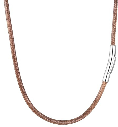 RWQIAN läderkedja herr läder halsband 2/3 mm med stängning läderrem kedja för kvinnor svart/brun gummi kedja smycken 46–76 cm, Rostfritt stål