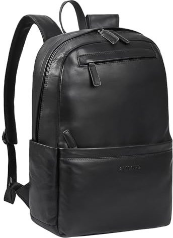 STILORD Brighton Großer Lederrucksack Herren XL Businessrucksack Vintage 15.6 Zoll Laptop-Rucksack Damen Aktenordner Reisen Büro Backpack Trolley-Halterung Echtleder Farbe:schwarz