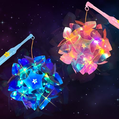 Laterne Kinder, 2pcs St Martin Laterne Bastelset, Laternenstab Kinder LED, DIY Selbstgebaute Laterne, Multicolor Laternen Bastelset, Martinslaterne Laternenstab für St. Martin(2 PCS, Laterne B)