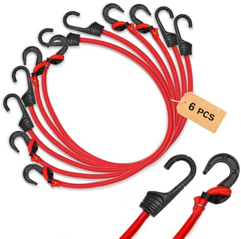 Forhandy 6 Stück Spanngummi mit Haken 80cm Verstellbare Expander mit Haken | Rot Gepäckspanner mit Haken für Fahrrad, Camping, Ladungssicherung