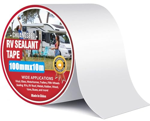 CHUANGSEED Ruban Adhésif de réparation de RV blanc,ruban en butyle camping-car,10cmx10m,Ruban pour Caravane,white rv sealant tape pour RV,Camping-Car,toiture,Bateau réparer Les Fuite