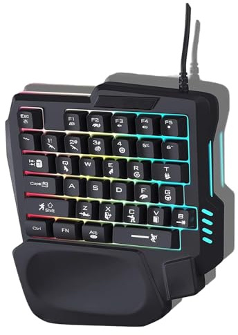 GONRIDASH Teclado para juegos con una sola mano, 35 teclas, retroiluminación de 3 colores, reposamuñecas ancho, teclado de juegos para computadora para juegos móviles