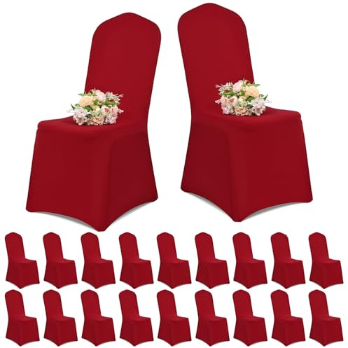 Showgeous Stuhlhussen Burgunderrot 20er Set Stuhlhussen Polyester Spandex Lycra Stretch Stuhlhussen Universal Waschbar Stuhlhussen für Hochzeitsfeier Esszimmer Bankett