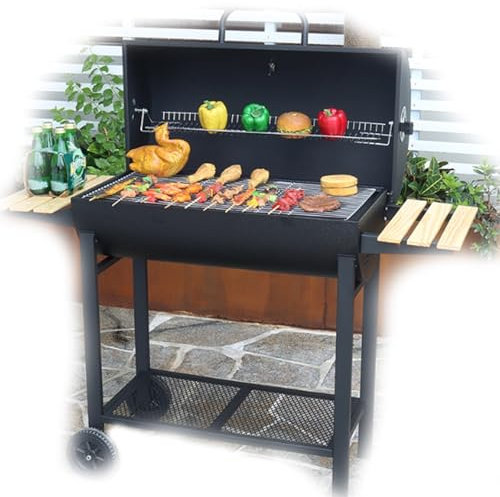 Barbecue portatile a barile con controllo della temperatura e doppia piattaforma a carbone per barbecue in tutte le direzioni, vassoio portacenere estraibile ideale per campeggio all'aperto e barbecue