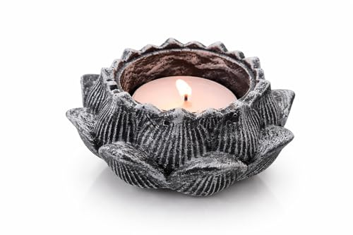 Lotus Teelichthalter, Lotus Kerzenhalter, Lotusblume Kerzenständer, drinnen & draußen, Schwarz-Weiß