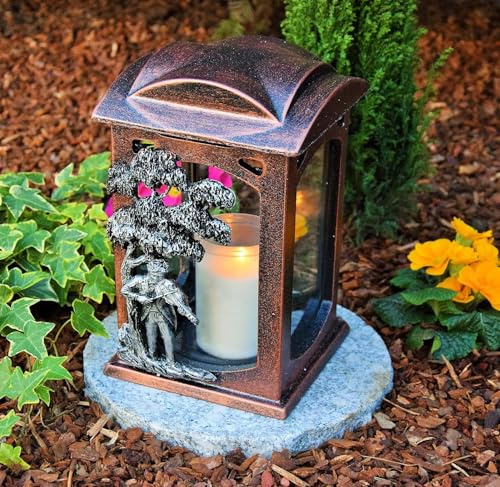 Garten Paradies Handmade Grablampe Grablicht Grabdekoration Grabschmuck Kerze incl.Grabkerze