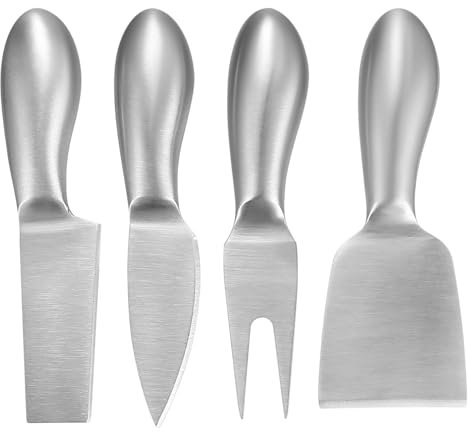 4 Stück Käsemesser Set, Edelstahl Käsebesteck Set, Buttermesser Kleine Käsemesser, Dessertmesser, Streichmesser Werkzeuge für Käsefondue Weichkäse Schnittkäse Kuchen Käsesalat Käseschaber