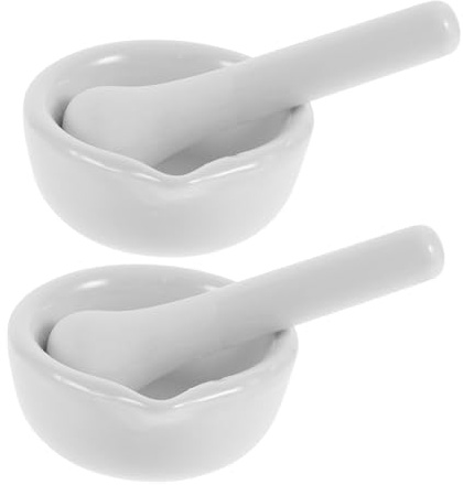 Mortero de Porcelana 60mm con Mazo, 2 Juegos 4 Piezas Blanco | Cerámica Redonda, Bordes Suaves y Varios Estilos, para Moler en Cocina o Laboratorio Estilo Aleatorio