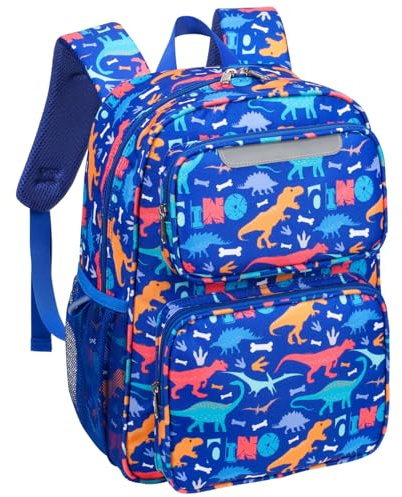Bagseri Kinderrucksack Jungen 15L - Leichter Schulrucksack für 5-8 Jahre | Isolierfach, DIN A4 Fach, Ergonomisch, Rucksack für Vorschule bis 2. Klasse mit Brustgurt & Reflektoren, Blauer Dinosaurier