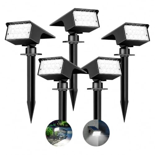 kolpop [4 Stück/ 77 LEDs Gartenleuchten für Außen Garten, 6000K Kaltweiß Solar Strahler, IP65 Wasserdicht, 3 Modi, 800LM Solarleuchten, Dusk to Dawn Solarlampen für Hof Bäume Weg Outdoor Pflanzen