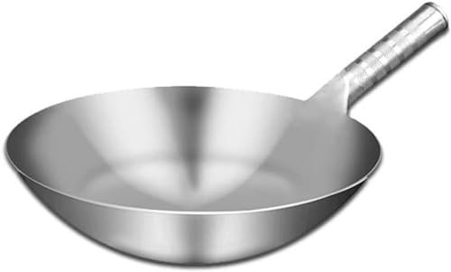 ZCCZJS Wok de acero inoxidable de nogal, liso y plano, no es un pan-38 cm (34 cm)