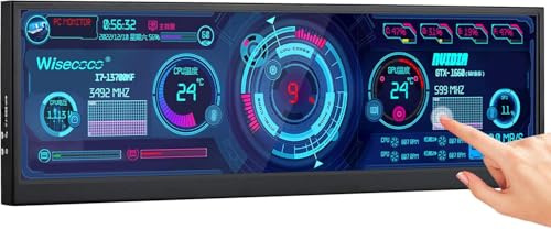 wisecoco Secondary Screen 12.6 Inch FHD IPS Touch Monitor Stretched Bar LCD Display 1920X515 Mini HDMI for Laptop Health Speed Windows Compatible with AIDA64 (third‑party) CPU GPU Display