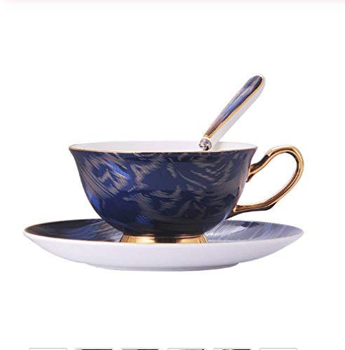 SnamicE Juego de té de Porcelana China Vintage Creativo, Dorado, Azul, Taza de té Negro de Porcelana China, Taza de té Negro de Porcelana China, con Cuchara, Elegantes Tazas,