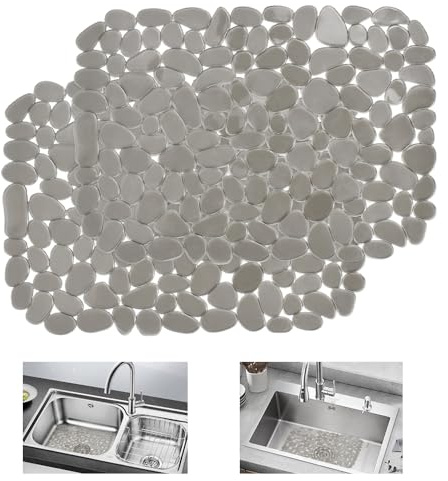 KYYGKY 2 PCS Alfombrillas Fregadero Cocina, Protector Fregadero Cocina de PVC con Diseño de Guijarros, Alfombrillas para Fregadero Antideslizante, Alfombrilla Grifo Fregadero 30x40 cm (gris)