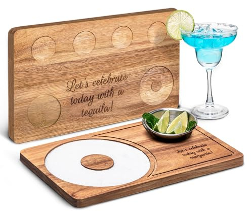 Dual-Side Wood Margarita Salt Rimmer Set,Salt&Sugar Rimmer for Cocktails Drinks,Back Board for Tequila Cocktail Glass Rimmer Tools for Bartenders,Home Bar,Parties(Acacia Wood)