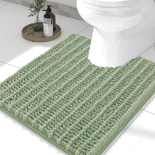 Smiry Bathroom Toilet Rugs U Shaped 24x20, Extra Soft Absorbent Non Slip Rubber Backing Chenille Contour Bath Rugs for Toilet, Machine Washable Contoured Bath Mats, Sage Green