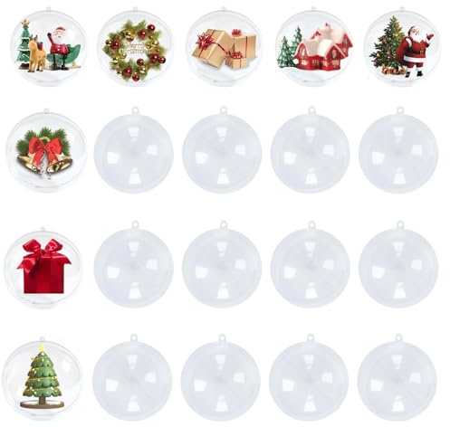 Fairblo 20 Stück Weihnachtskugeln 8cm Acrylkugeln zum Befüllen Weihnachtskugeln Transparent für Dekorationen Christbaumkugeln Plastik Weihnachten Deko Hochzeit Party