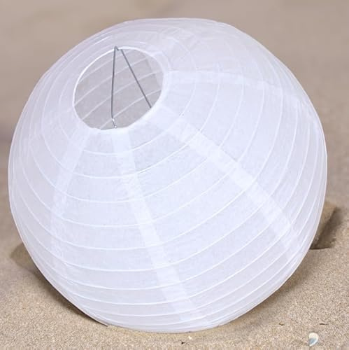 10 Stücke Lampions mit Dochte, Rund Papier Lampenschirm (Weiß, 25CM) | Weiß Papier Lampions, Classic Bamboo Style Papierlampion für Hochzeitsdeko Geburtstag Garten