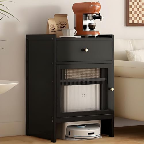 Valdoza Saugroboter-Schrank mit Glastüren und Schubladen, platzsparender Holzschrank für Wohnzimmer, Schlafzimmer, Küche, moderner Vakuum Aufbewahrungsschrank(Black)