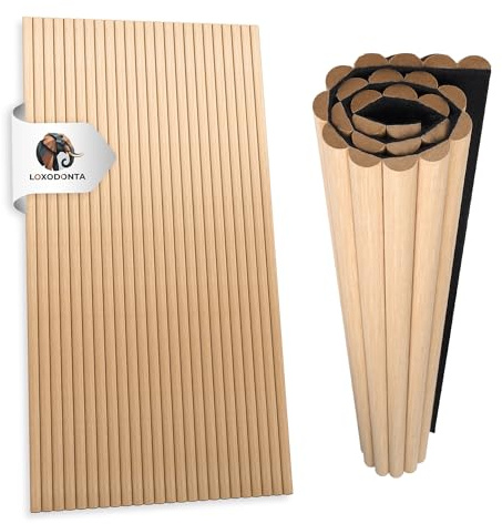 NEUHEIT AUF DEM DEUTSCHEN MARKT – Loxodonta Flexible Akustikpaneele – 120×60 cm (1 Stück) – Rundprofil – Farbe Eiche – Für flache & gebogene Flächen – Holzoptik