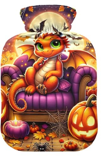 Cute Dragon - Botella de agua caliente con funda suave, calentador de pies y manos, bolsa de agua caliente para calambres menstruales, tamaño mediano