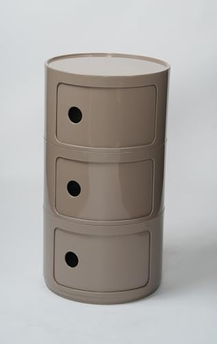 Comodino Rotondo a 2/3/4 Strati, Robusto Mobiletto Portaoggetti in Plastica ABS con Porta Scorrevole, Adatto Come Cassettiera o Tavolino da Camera(Cumin,3Tier)