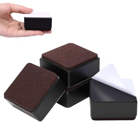 Rialzi per Mobili Alti in Acciaio, 4 Pezzi Rialzo per Divano Autoadesivo, Salvaspazio Rialzo per Tavolo, Diametro 6 cm, Supporta 500kg, Altezza di Sollevamento di 3 cm, Quadrato, Nero