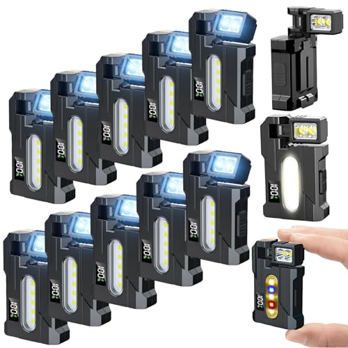 Lampe de poche G5 EDC 1200 lumens, 10 pièces puissantes et lumineuses 7 modes, mini lampes de poche plates G5 EDC rechargeables, petite lumière LED portable avec clip, torches magnétiques rotatives