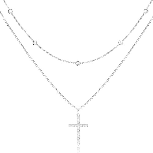 Korshalsband för kvinnor, 14K rullat guld, delikat sterling silverhalsband, litet hänge, Faith Simple Gold Smycken kvinnor och flickor, S