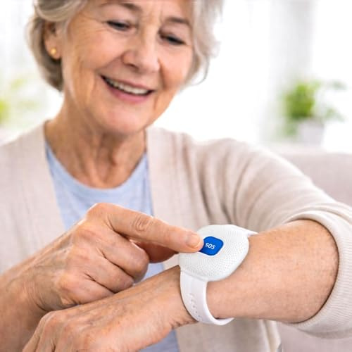 Bracelet SOS pour personnes âgées, enfants et femmes enceintes, alarme personnelle, bouton d'appel d'urgence bleu, connecté au téléphone, compatible avec l'application Tuya et Smart Life. (Blanc)