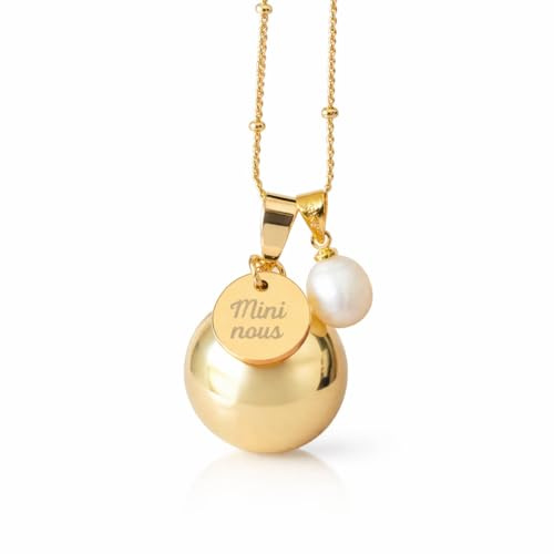 creabibenval Bola de grossesse personnalisé – Collier future maman avec gravure au choix – Or, Argent ou Or Rose – Cadeau femme enceinte – Bijou maternité avec pendentif personnalisable