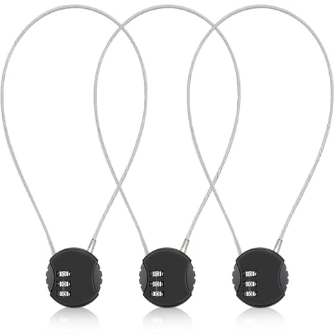 3 Stück Kabelschloss mit 3 Zahlenscheiben, Schloss mit Zahlencode, 26cm Stahlseil, Kabelschloss Zahlenschloss, für Fahrrad Schloss Fahrräder Gepäckschloss Bike Locks Motorrädern Skischloss