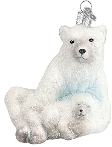 Old World Weihnachten Polar BÄR MIT Cub Glas geblasen Ornament