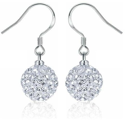 Crystalline Azuria Ohrhänger, Haken oder Stecker, aus 925er Sterlingsilber, Kristalle, Diskokugel, Schmuck für Damen und Mädchen