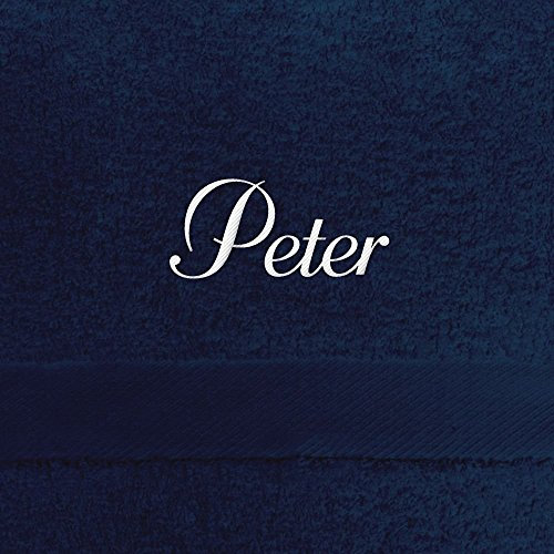digital print Saunahandtuch mit Namen Peter Bestickt, 100x180 cm, dunkelblau, extra Flauschige 550 g/qm Baumwolle (100%), Badetuch mit Namen besticken, Saunatuch mit Bestickung