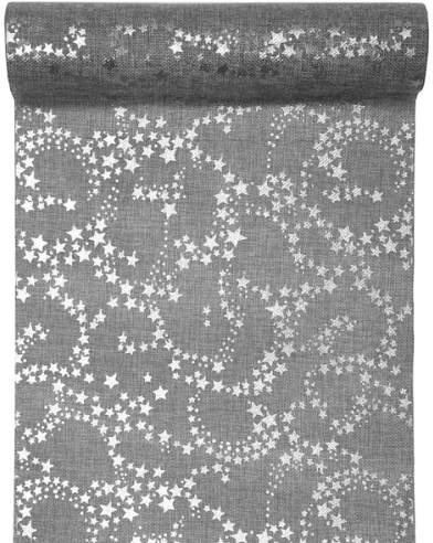 Santex 3 Meter Jute Tischläufer Weihnachten Sterne in Grau/Silber, 30 cm