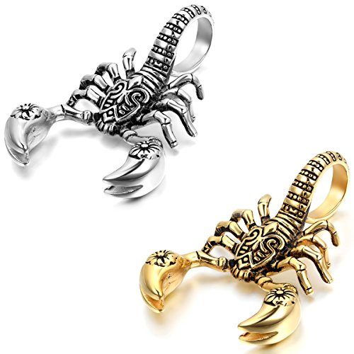 JewelryWe Schmuck Edelstahl Skorpion Herren-Anhänger mit 55cm Kette, Biker Halskette, Silber Gold