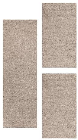 HomebyHome Bettumrandung Schlafzimmer 3 teilig Teppich Beige - Waschbarer Bettumrandung Teppich Läufer Set Extra Flauschig Bettvorleger Schlafzimmer Bettset:2 St. 80x150 cm | 1 St. 80x250 cm