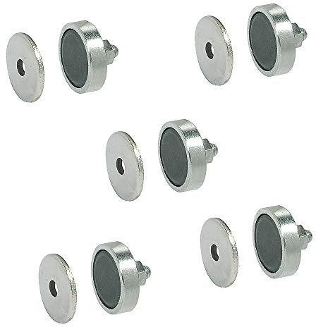 Gedotec Profi Magnet-Schnäpper Möbelschnäpper für Metallschränke | Magnetverschluss Stahl verzinkt | Möbelmagnet aus Stahl | Einbohr-Magnet 4 kg Haltekraft | 5 Stück - Türmagnet mit Gegenplatte