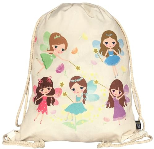 HECKBO Kinder Turnbeutel Fee Feen - 40x32cm - Sportkleidung Trinkflasche - Kindergarten, Schule, Stoffbeutel Kita - Rucksack, Tasche, Sportrucksack, Sportbeutel Junge Mädchen