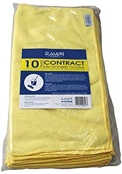 Ramon Hygiene Contract 10 Microfibre Cleaning Cloths, 40x40cm, Janitorial, Bars, Pubs, Kitchens, Bathrooms, Yellow