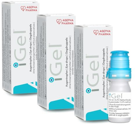iGel® Augentropfen mit Hyaluronsäure - Bei trockenen, brennenden, tränenden Augen - Befeuchtung und Schutz - Frei von Konservierungsmitteln - Für alle Kontaktlinsen geeignet