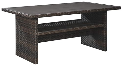 Signature Design by Ashley Outdoor Easy Isle - Mesa de mimbre de resina multiusos para patio, color marrón oscuro