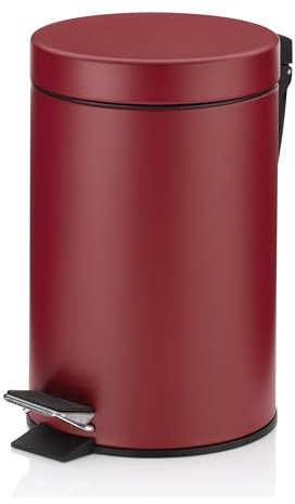 kela bidone cosmetico rosso 3l, bidone a pedale in metallo per il bagno, bidone per i rifiuti del bagno con contenitore interno e maniglia per il trasporto, MONACO, rosso lampone opaco