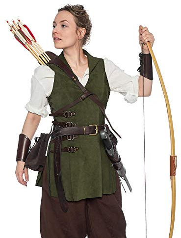 Andracor – Lederwams für Damen – Leichte Magier Rüstung für Frauen aus Wildleder mit Kragen & seitlichen Schnallen – Kostüm - LARP, Mittelalter, Fantasy & Cosplay – Grün - XXL