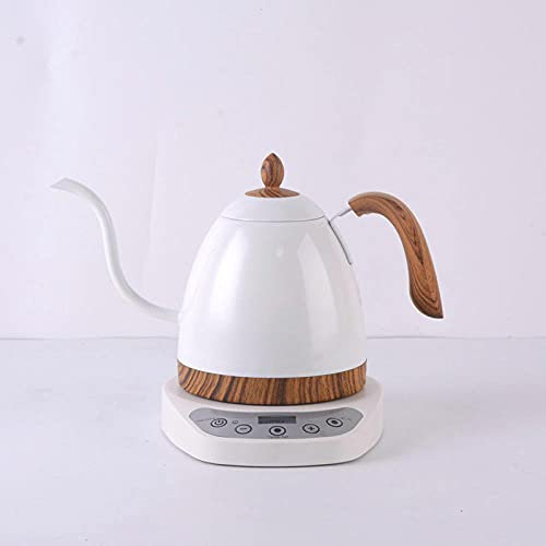 600ml Hervidor eléctrico para goteo de café Temperatura variable Swaneneck Verter sobre la olla de goteo Cafetera V60 de acero inoxidable Pantalla LCD-Blanco 600ml