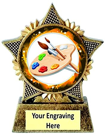 TroShow Art Trophy Star 90mm Award Antique Gold Resin Artist Palette Free Engraving - B