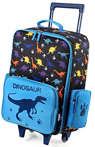 VASCHY Kids Luggage for Boys, Cute Rolling Travel Carry on Suitcase for Toddlers/Children with Wheels 18inch Dinosaur