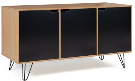IDMarket - Buffet Bas Vintage 113 cm Noemi 3 Portes Bois Pied épingle