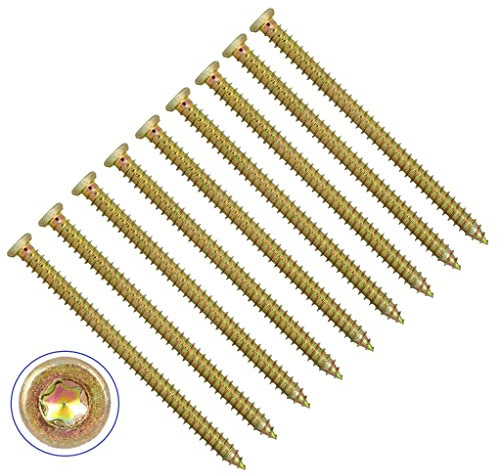 TERF Concrete Screws 7.5 X 110mm Torx Drive Flat Countersunk Head Use Without Plug For Brick Hollow Block Natural Stone Window Frame Door and General Joinery - Pack of 25, Zinc Yellow